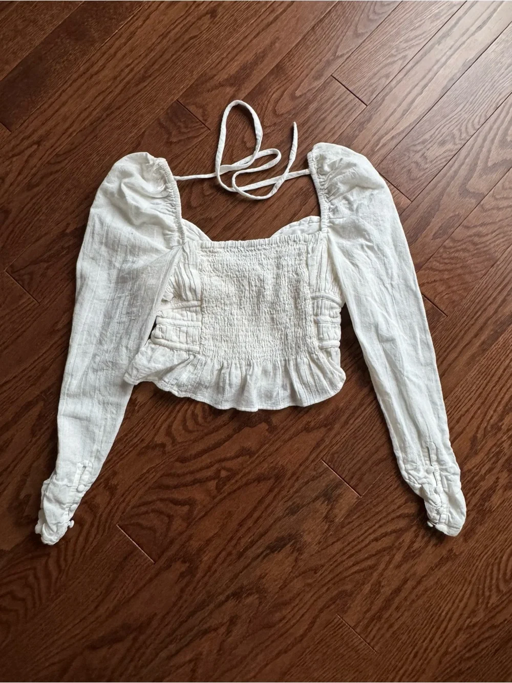 Free People White Ruched Peplum Square-Neck Blouse